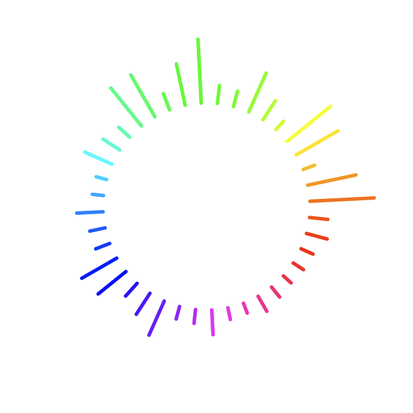Following along with Steve's tutorial instead of reinventing the whole idea like I tried to do with most of the prior sketches, I went simple and just tinkered. I adjusted the radius, the rotation (which changes where the colours are), changed the dots into small lines, and the smoothness of the FTT analyzer so the bars have a smoother animation while extruding from or retracting to the center.