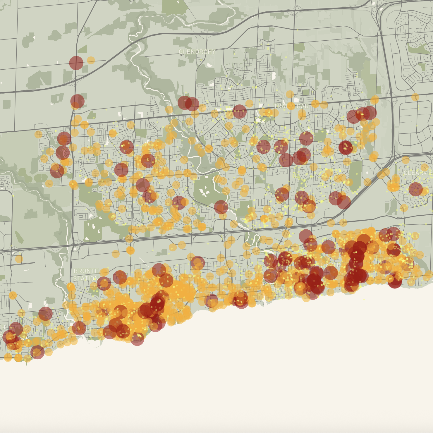 This was when I made the bivariate map to show coyote sightings, encounters, and physical interactions. In the tutorial Steve did it differently, but I wanted to make sightings the least severe so they are small yellow circles. Encounters is ambiguous, but an encounter is definitely scarier than a sighting so it became a medium orange circle. Physical interactions sound the scariest so I made them the biggest and red. Looking back at this after a day I realize the data isn't visually that great. If I redid this I would change the orange and red circles to be smaller, and maybe split the ap into sections so I can zoom in more.