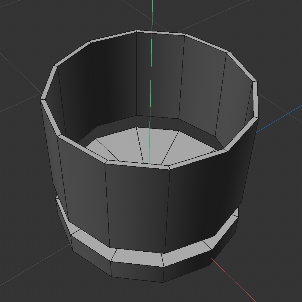 I started by making a cylinder with 12 rotation segments. Then I made a tube that had the same exterior radius as the cylinder, and gave the tube 12 rotation segments. The physical glass has 12 faceted sides which is why I chose 12 segments.