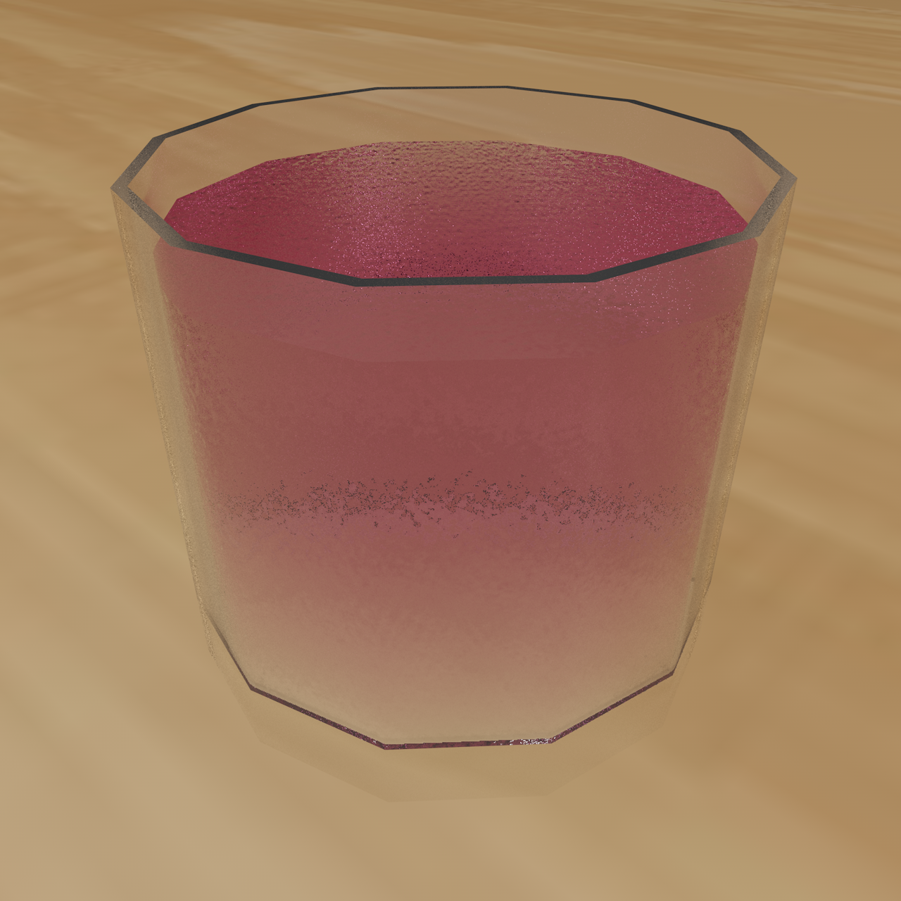 Here I played with materials using Google Gemini to explain how to make glass, and pink lemonade. I couldn't figure out how to make the facets more reflective unfortunately, but decided to leave it as is due to time constraints. I'm mostly happy with this, minus the glass not reflecting where it creases. I copied the lights and plane in from the previous objects I modelled.