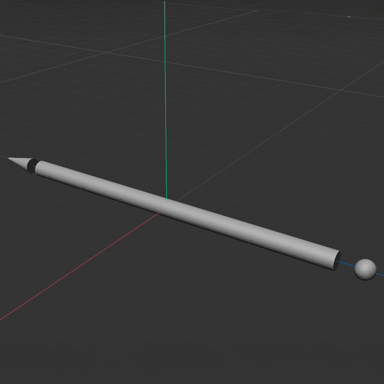 I started by making the cylinder, then I tried to bulge the end of it but it wsn't working so I solved it by making a sphere with the same radius and sticking them together. Next I made a cone with a matching radius, and adjusted the dimensions so it had a slightly blunt edge.
