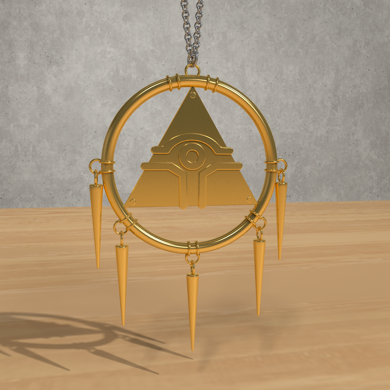 Here is the final version. I played with the lighting, and positioned the item so it looks like it's dangling from the chain it's attached to like it is in the original photo. Overall this is my favourite item I've modelled so far, and I'm very happy with how it turned out.